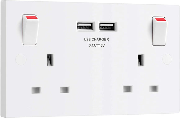 British General Double USB Socket 13A Fast Charging